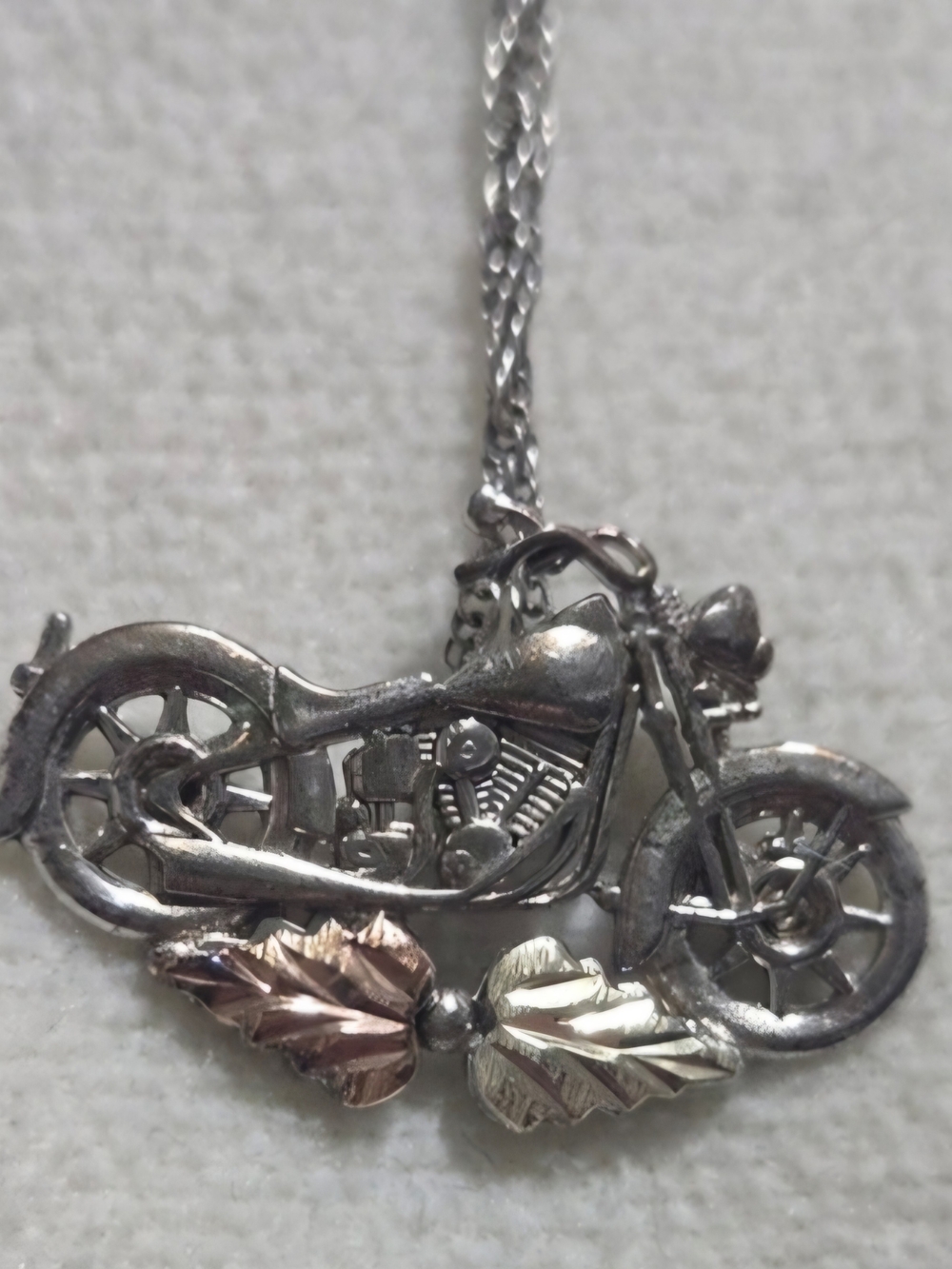 Black Hills Gold Harley Shaped Motorcycle Necklace